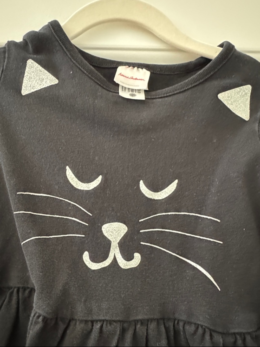 Girls Black Cat Face Long-Sleeve Dress - Picture 3 of 4